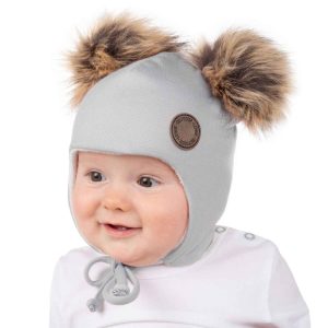 Warm and Stylish Merino Wool Baby Hat with Faux-Fur Pompoms