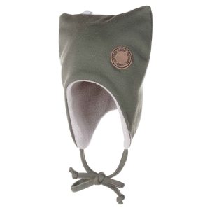 Cozy Khaki Green Merino Wool Baby Hat with Secure Ties