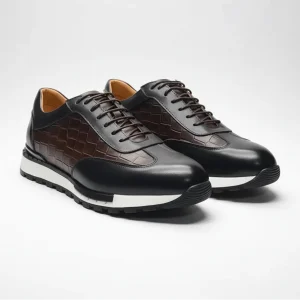 Men's Leather Flat Sneakers - Genuine Leather Lace Up Round Toe Loafers