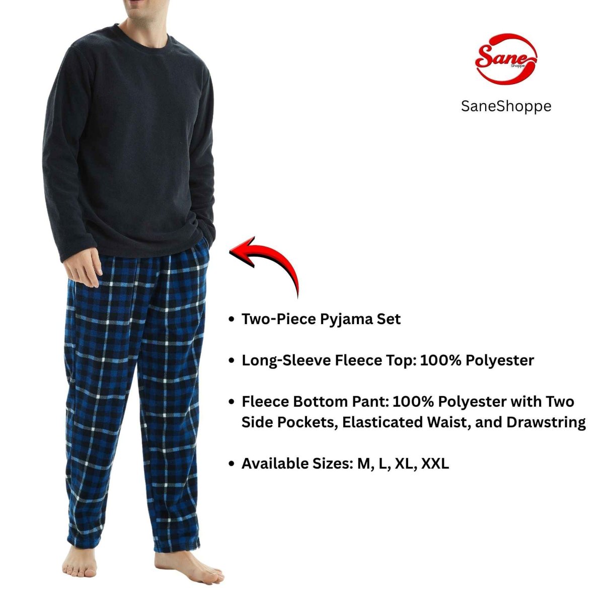 Luxury Navy Check Fleece Pajamas - Men's Warm Winter Pyjama Set - Image 5