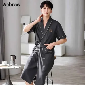Men's Soft Cotton Bathrobe 4XL Dark Grey Half Sleeve Solid Robe