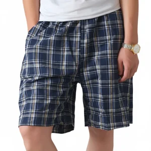 100% Cotton Men's Cotton Boxer Shorts - Comfortable Plaid Sleepwear with Loose Fit